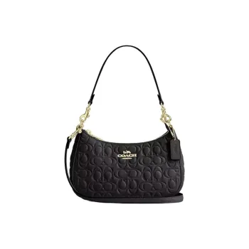 COACH Teri Smooth Leather Shoulder Bag Medium Size Women's Black