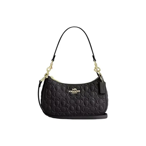 COACH Teri Smooth Leather Shoulder Bag Medium Size Women's Black