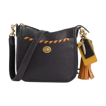 COACH Chaise Leather Shoulder Bag Small Size Women's Brass & Black