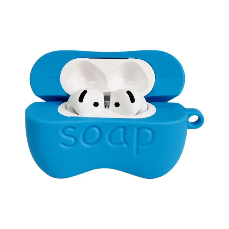 Sopi Compatibility With Apple AirPods 4/2/3/4th Generation/AirPods Pro/Pro 2 Silicone Blue Soap Headphone Cases-1
