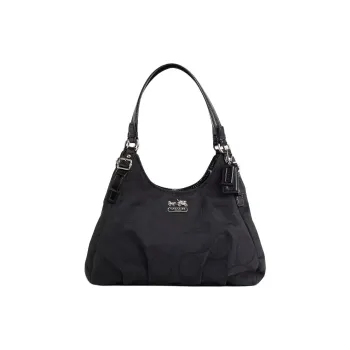 COACH Madison Signature Fabric One Shoulder Handbags Large Size Women's Silver & Black
