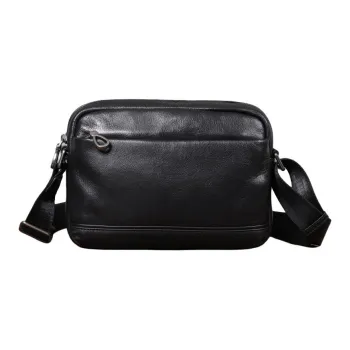 LARTIGENT Top Grain Cow Leather Crossbody Bag Shoulder Bag Horizontal Men's Black