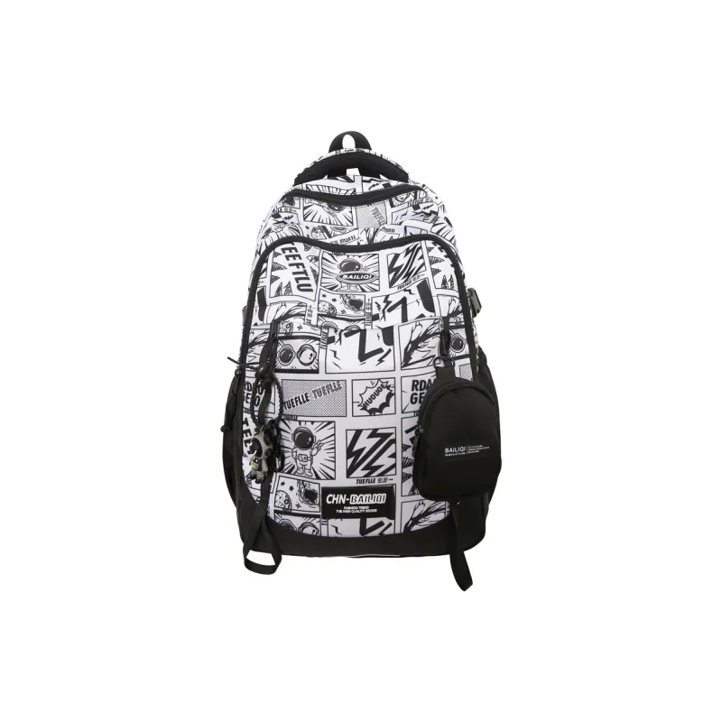 MINIPUDING Nylon Backpack Large Size Unisex Black/White Black/Newspaper Color/Graffiti Color/Geometry/Astronaut-6