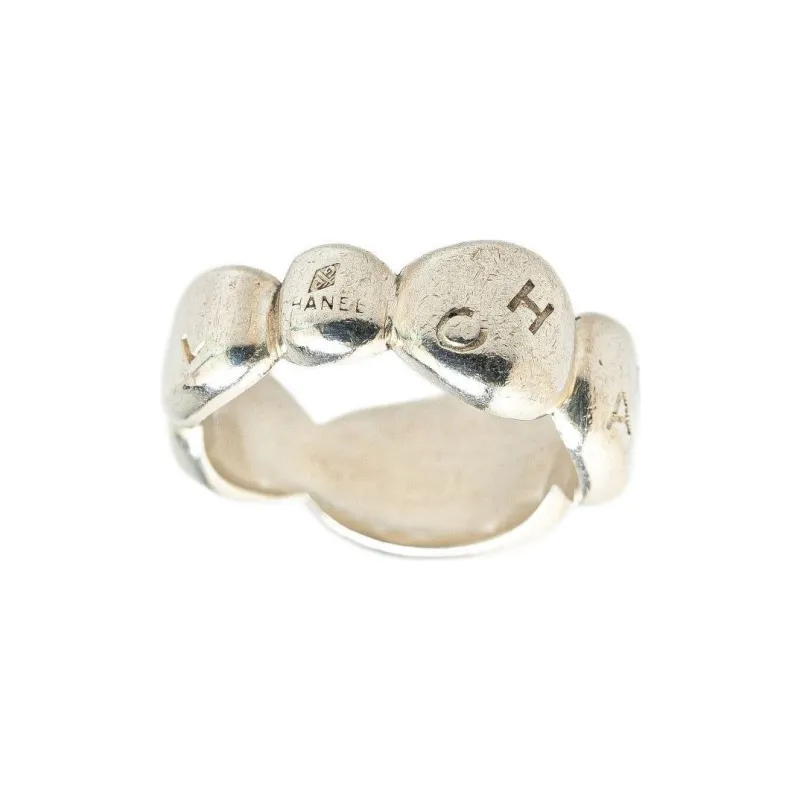 CHANEL 2000 2020 Sterling Silver Logo Engraved Ring-2