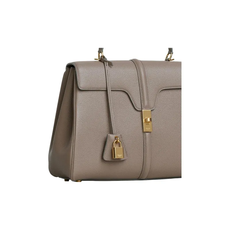 CELINE 16 Calfskin Handbag Medium Size Women's Egg Stone Brown-4