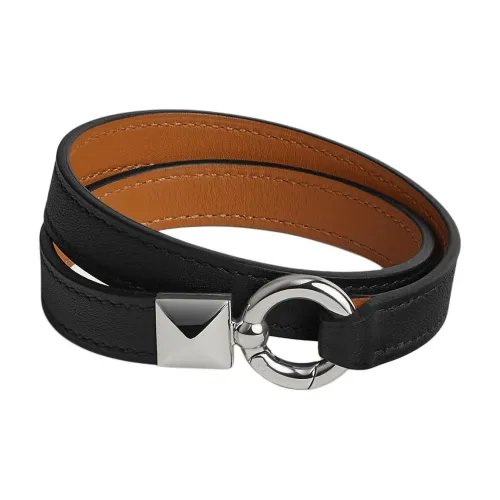 HERMES Calfskin Bracelets Men's Black