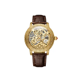 ROLENDO R Automatic Mechanical Movement Cowhide Strap Watch Men's Watches Gold Dial