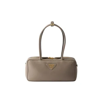 PRADA Calfskin Handbag Women's Mud Gray