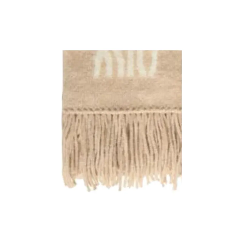 MIU MIU Mohair Polyamide Wool Knit Scarves Women's Beige-2