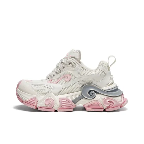 CHERYKALLY Cushioned Wear Resistant Breathable Height Increasing Low Top Chunky Sneakers Women's White Peach Pink