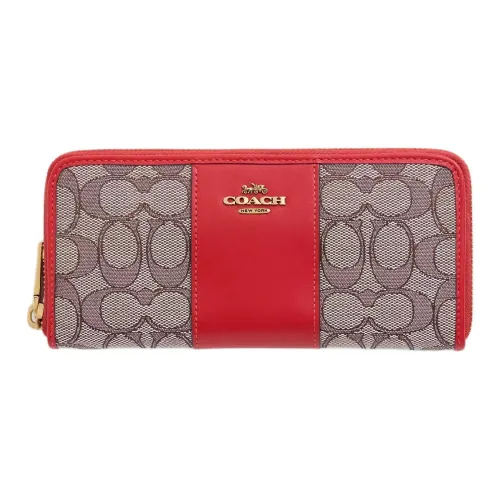 COACH Slim Wallet Premium Calfskin Wallet Small Size Women's Cocoa Sports Red