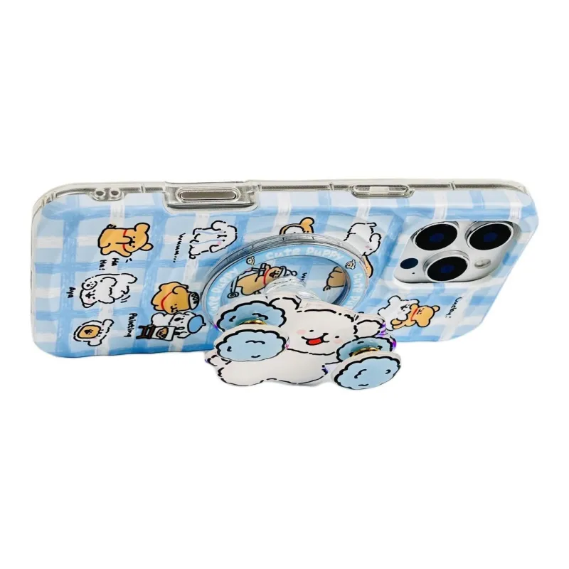 Sopi Acrylic Material Couple Dog Magnetic Stand Phone Cases Compatible With IPhone 16/15 Pro Max/Apple 13/14 Pro/Max-3