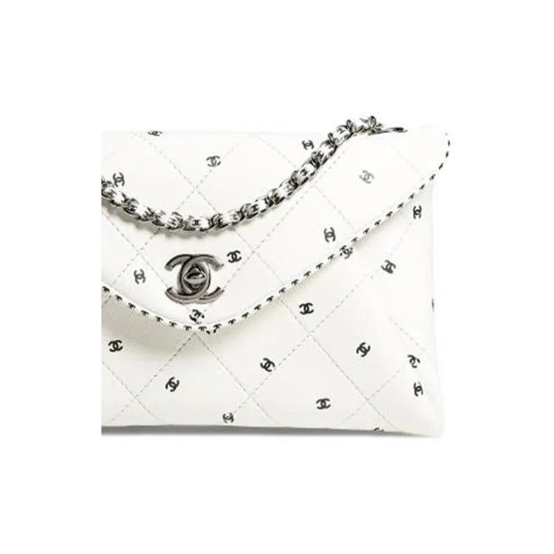 CHANEL Leather Envelope Bag, Chain Bag, Clutch Women's White-1