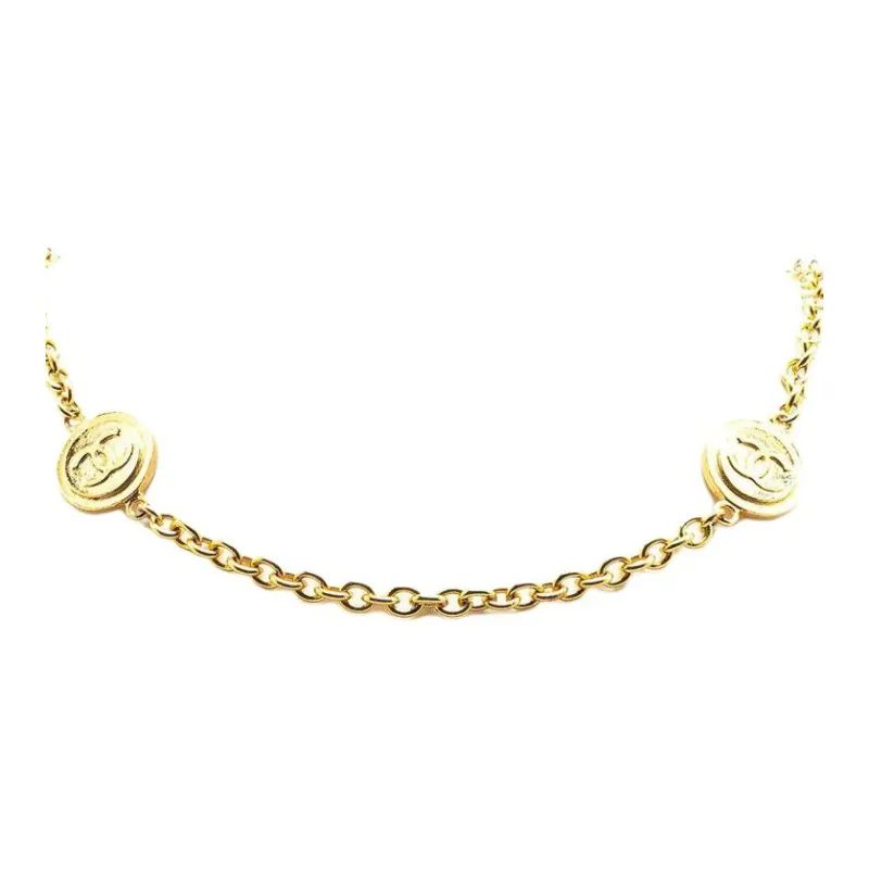 CHANEL 20th Century Plated Cc Medallion Station Necklace Costume Necklace-0