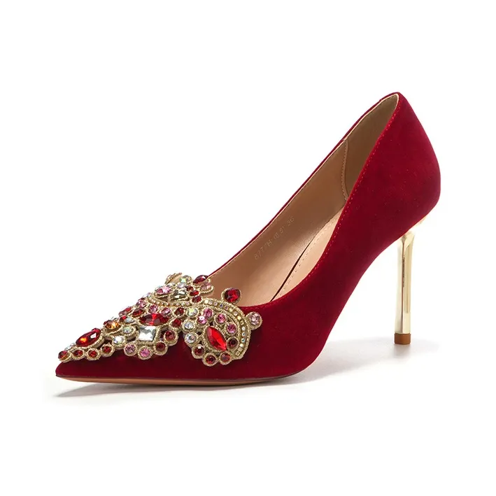QITUMAUL Slim Heel High Heels Women's Red-5