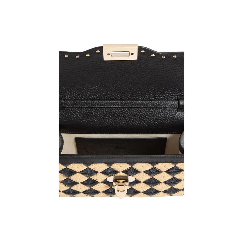 Valentino GARAVANI Raffia Crossbody Bag Shoulder Bag Small Size Women's Natural & Black-4