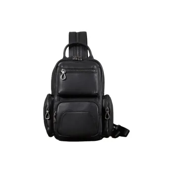 LARTIGENT Top Grain Cow Leather Sling Bag Shoulder Bag Men's Black