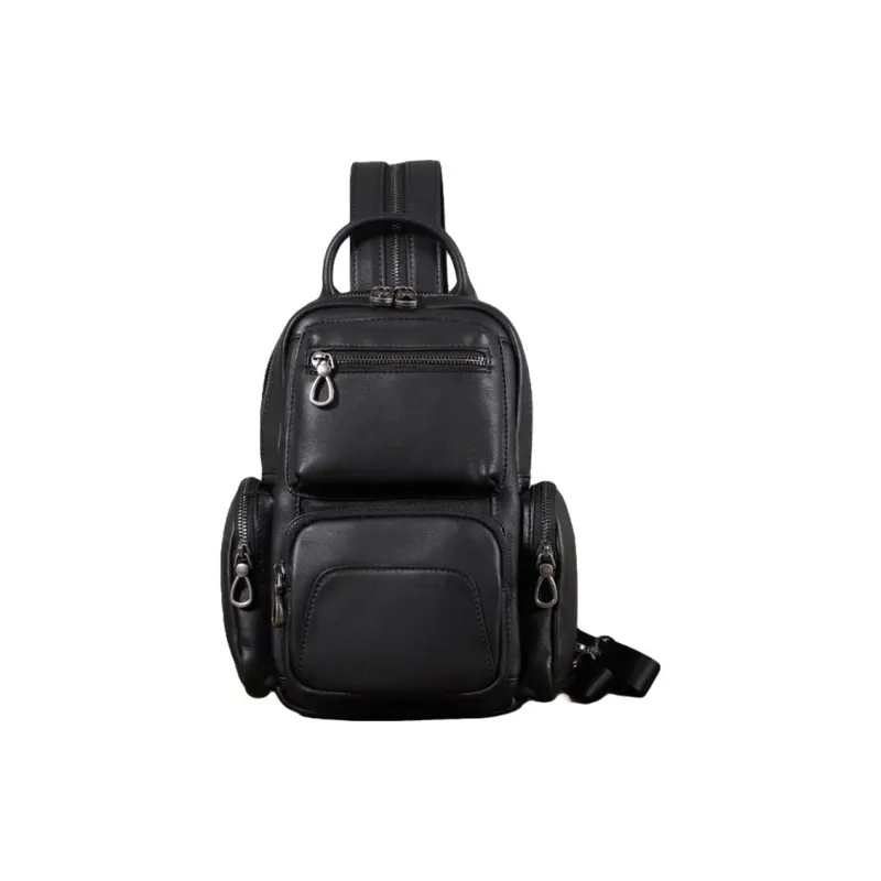 LARTIGENT Top Grain Cow Leather Sling Bag Shoulder Bag Men's Black-0