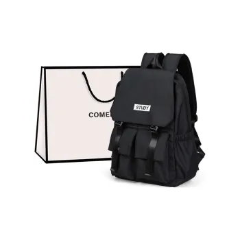 COMELY Fabric Backpack Medium Size Unisex Black