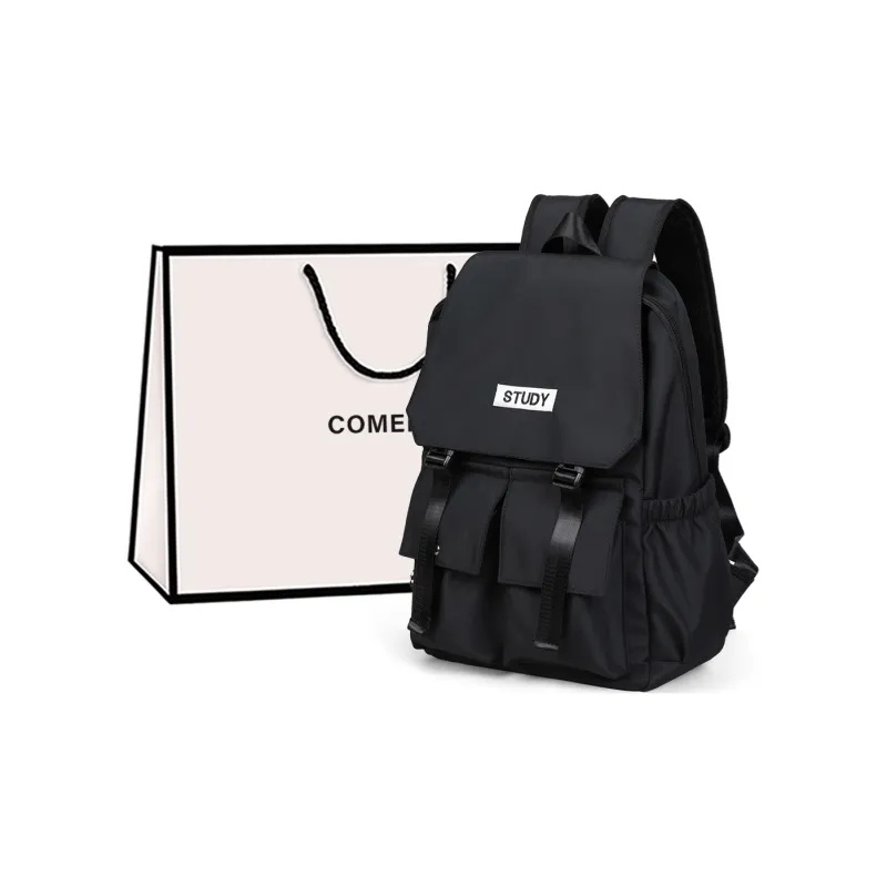 COMELY Fabric Backpack Medium Size Unisex Black-0