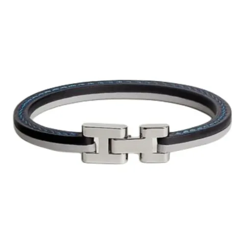 HERMES Palladium-Plated Bracelets Men's Blue Black