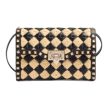 Valentino GARAVANI Raffia Crossbody Bag Shoulder Bag Small Size Women's Natural & Black