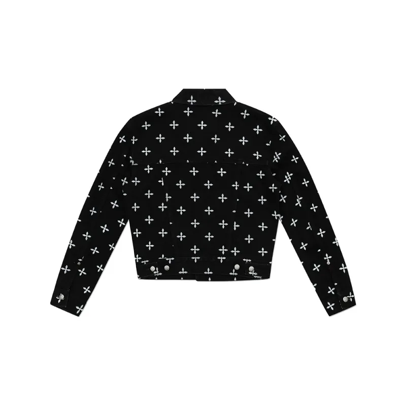 SMFK Denim Jacket Unisex Black Floral Garden-1