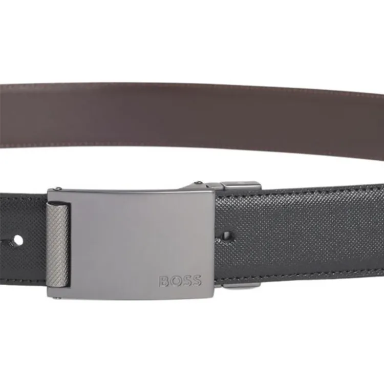 HUGO BOSS Cowhide Split Leather Belts Men's Black Width 3.5CM-1