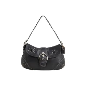 COACH Soho Leather Shoulder Bag Medium Size Women's Black