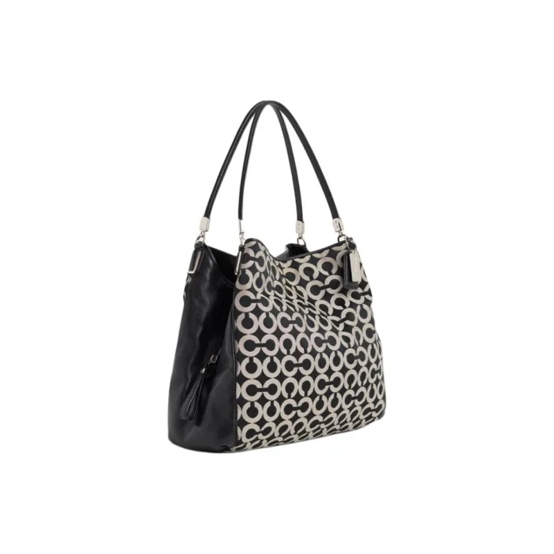 COACH Phoebe Fabric Shoulder Bag Large Size Women's Black & White-1
