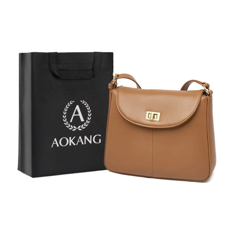 AOKANG Cow Leather Small Square Bag, Shoulder Bag, Crossbody Bag Regular Women's Coffee/Ecru/Gold Brown-10