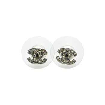 CHANEL 2011 Rhinestones Cc Push Back Earrings Costume Earrings