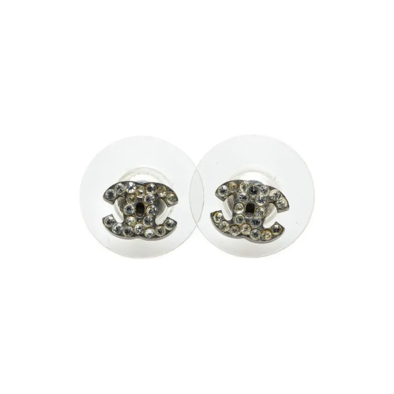 CHANEL 2011 Rhinestones Cc Push Back Earrings Costume Earrings-0