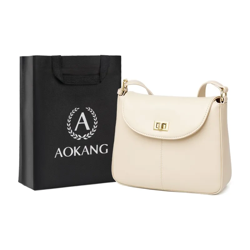 AOKANG Cow Leather Small Square Bag, Shoulder Bag, Crossbody Bag Regular Women's Coffee/Ecru/Gold Brown-5