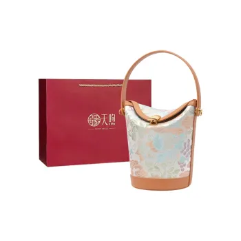 Pmsi Cow Leather With Fabric Bucket Bag Handbag Trumpets Women's Light Brown