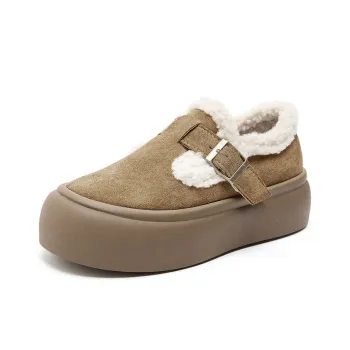 Komanic Slip on Fuzzy Snow Boots Women's Brown
