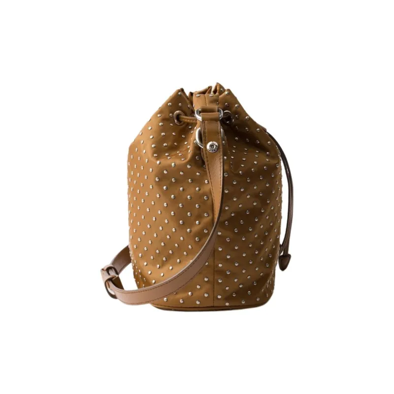 PRADA Reclycle Polyamide Bucket Bags One Shoulder Handbags Mini Women's Brandy Color-2