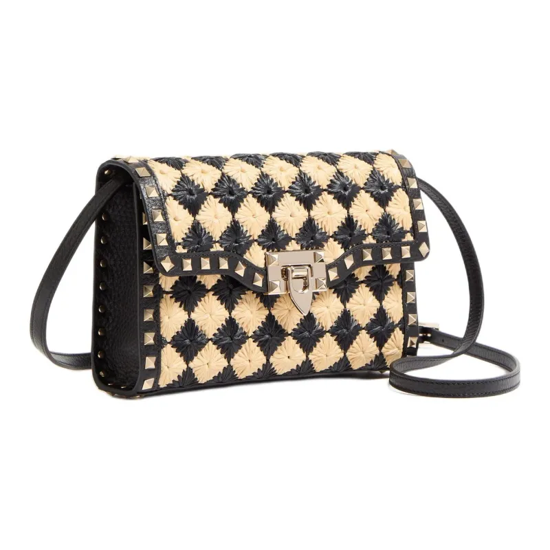 Valentino GARAVANI Raffia Crossbody Bag Shoulder Bag Small Size Women's Natural & Black-1