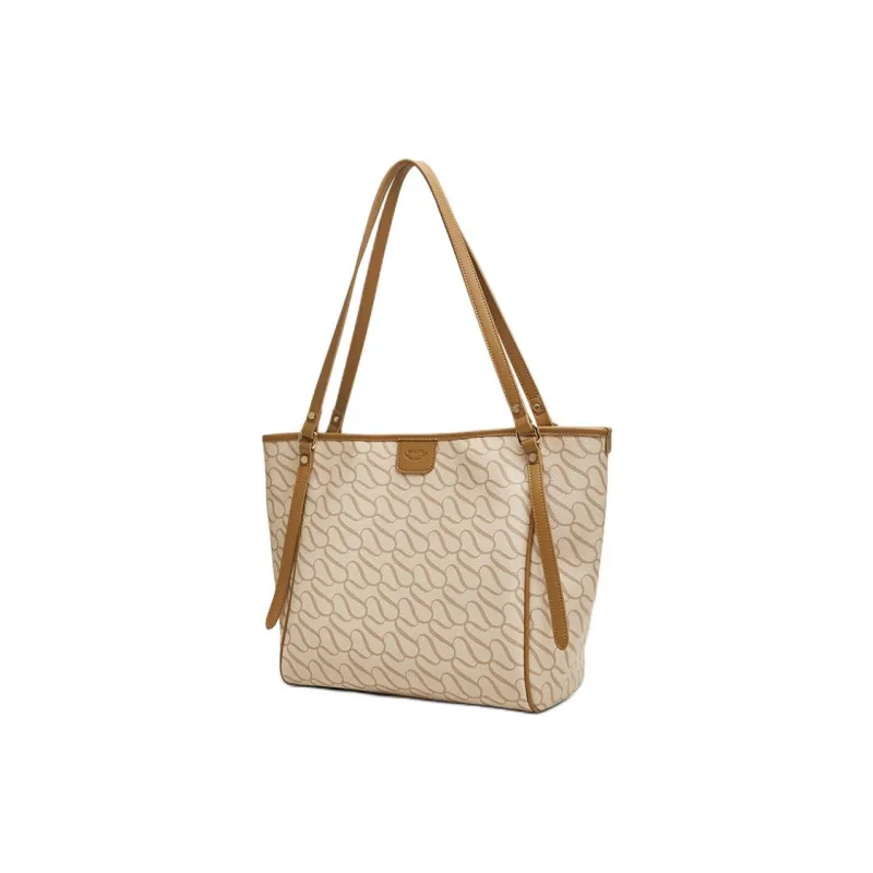 BASTO Pu Shoulder Bag Large Size Women's Brown/Beige White Brown-4
