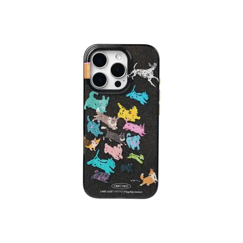 CARECASE TPU Material Running Puppy Transparent Black Phone Case Compatibility With Apple IPhone 16 15 14 Pro Max