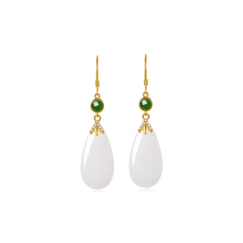 Oriental Jade Hetian Jade Earrings White Jade Women's