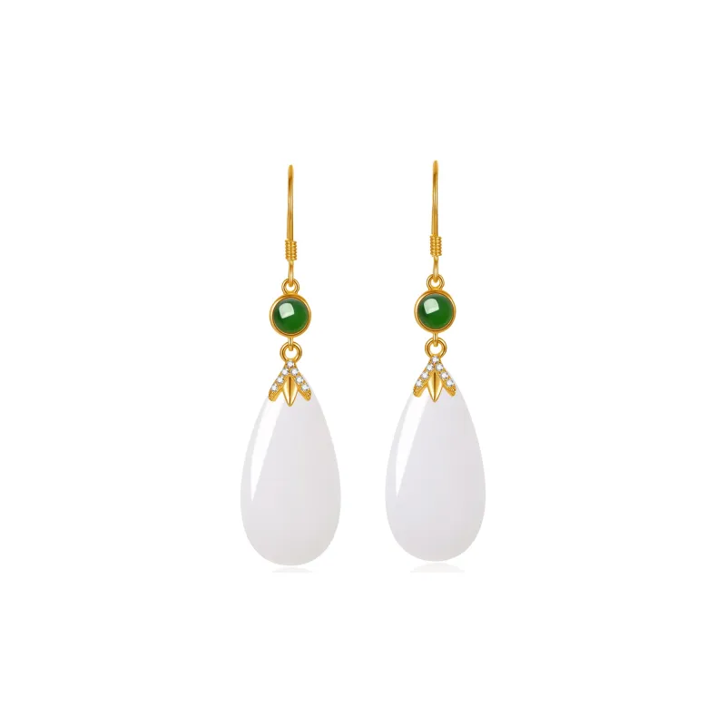 Oriental Jade Hetian Jade Earrings White Jade Women's-0