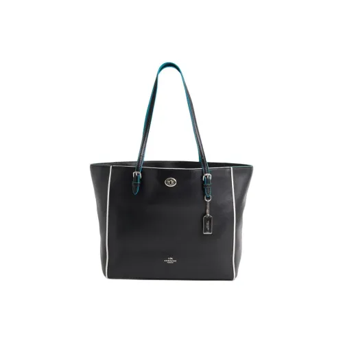 COACH Turnlock Leather Tote Bag Shopping Bag Handbag Shoulder Bag Large Size Women's Black