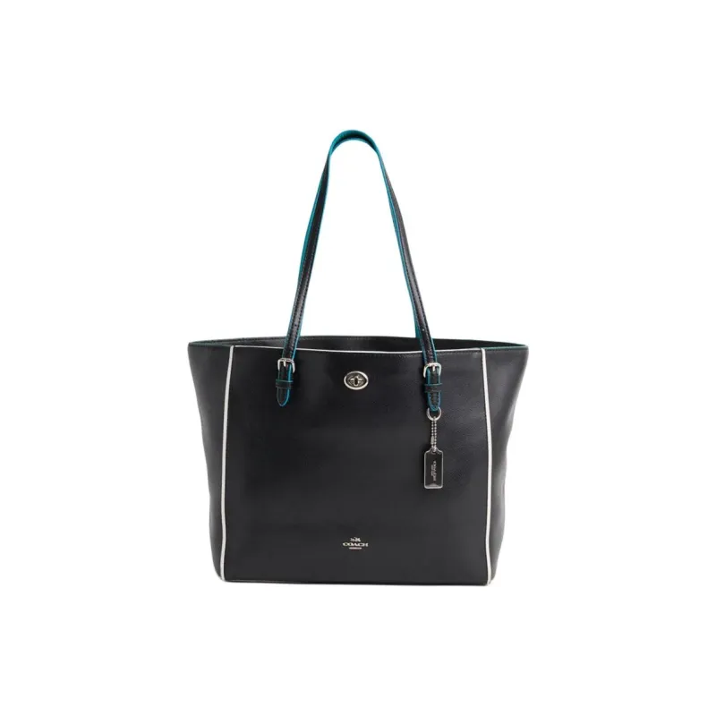 COACH Turnlock Leather Tote Bag Shopping Bag Handbag Shoulder Bag Large Size Women's Black-0