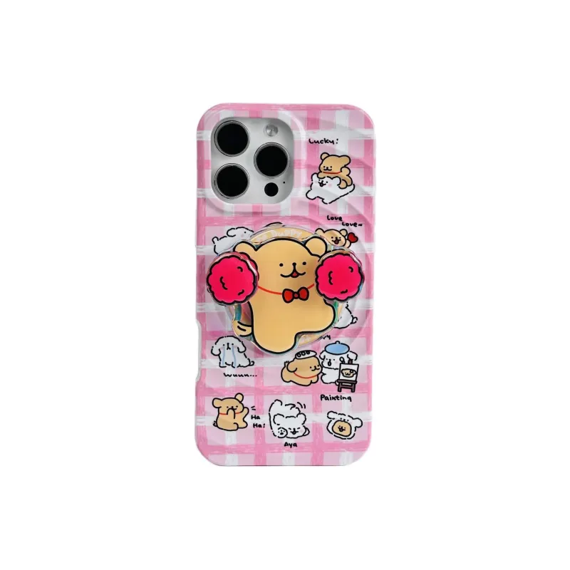 Sopi Acrylic Material Couple Dog Magnetic Stand Phone Cases Compatible With IPhone 16/15 Pro Max/Apple 13/14 Pro/Max-8