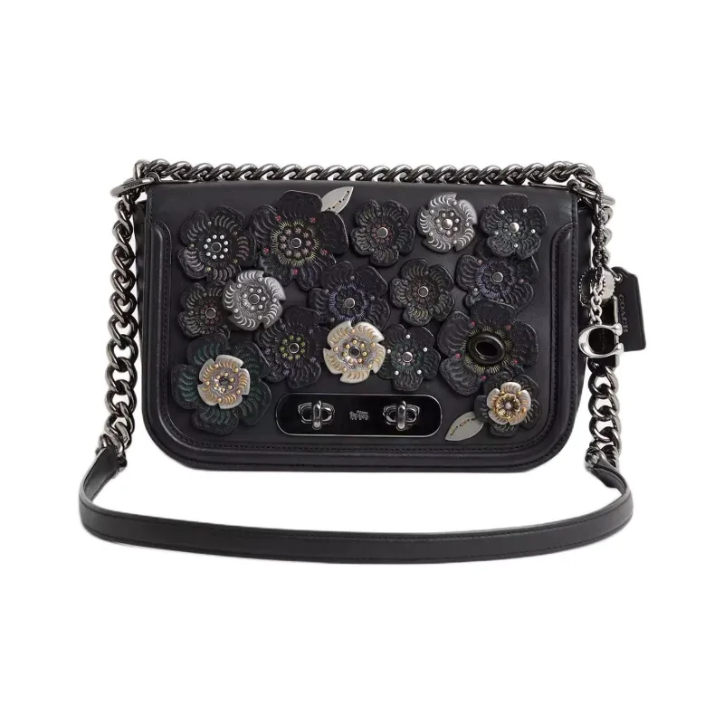 COACH Swagger Glove Tanning Crossbody Bag Shoulder Bag Medium Size Women's Bronze & Black-0