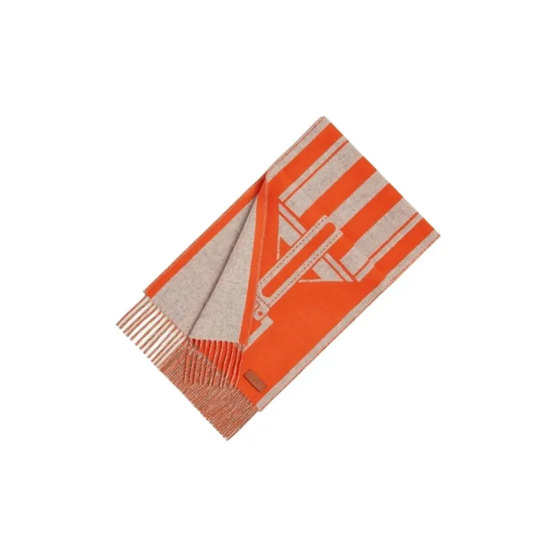 HERMES Cashmere Knit Scarves Women's Orange-1