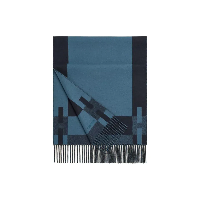 HERMES Cashmere Knit Scarves Men's Blue-0