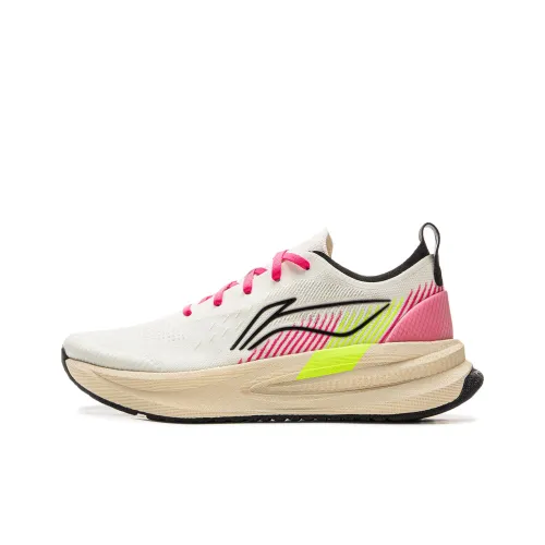 LiNing Comfortable Cushioning Anti Slip Wear Resistant Breathability Low Top Casual Running Shoes Men's White Pink