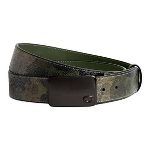COACH Coated Canvas Calfskin Leather Leather Belts Men's Green Width  3.8CM
